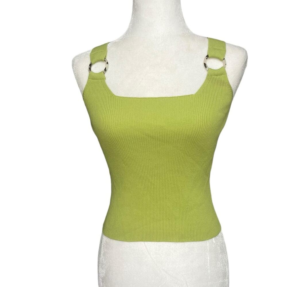 NWT CIDER Olive Green Ring Detail Ribbed Knitted Top Women's Size Small